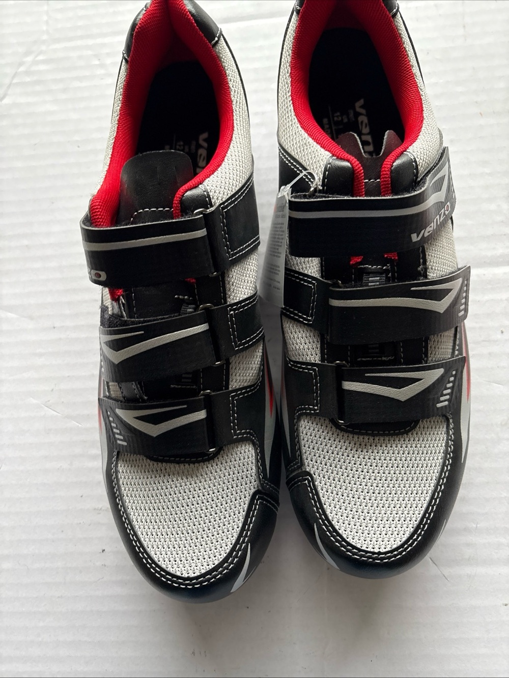 Venzo Men's Black, White & Red Cycling Shoes with Hook-and-Loop Straps-Tools